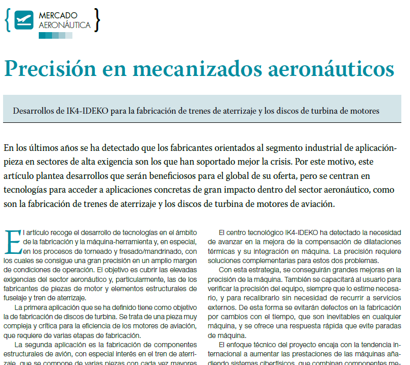 Precisión en mecanizados aeronáuticos