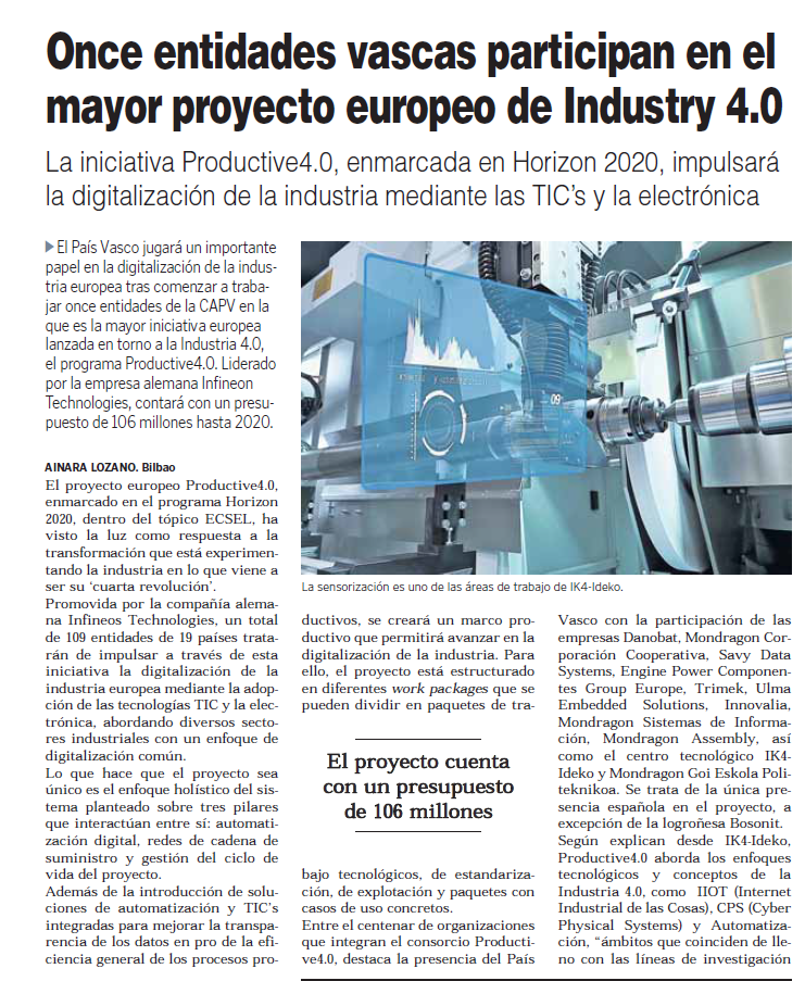 Artículo publicado en empresa XXI sobre Productive 4.0